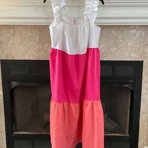 Victoria Dunn Lounge Colorblock Tiered Preppy Twee Linen Blend Dress Size Large